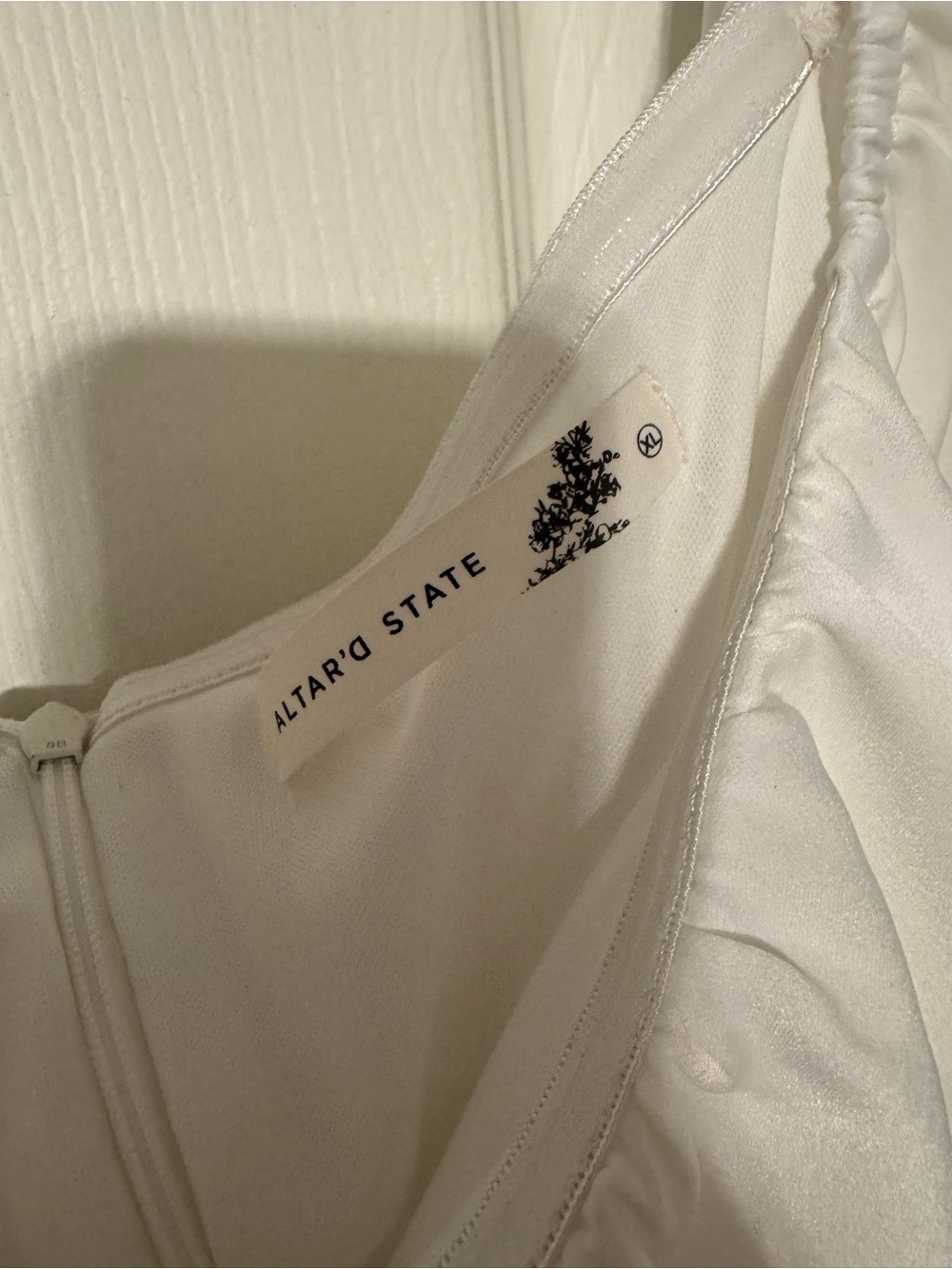 Altar’d State Delilah Crossover White Puff-Sleeve Empire Waist Mini Dress - Picture 6 of 7